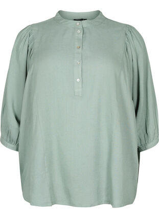 Viskose-Leinen-Mix-Shirt-Bluse mit 3/4-Ärmeln, Chinois Green, Packshot image number 0