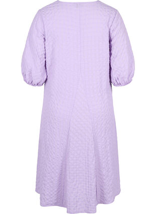 Kleid in Crêpe-Qualität mit V-Ausschnitt und Ballonärmeln, Lavendula, Packshot image number 1
