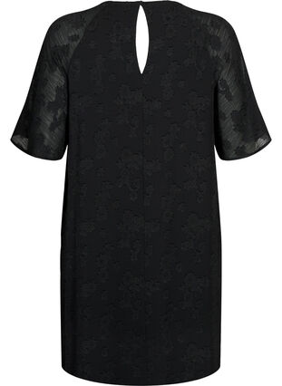 Kleid mit Struktur und kurzen Ärmeln, Black, Packshot image number 1