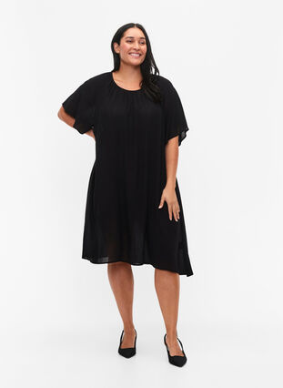 Kleid aus Viskose mit kurzen Ärmeln, Black, Model image number 2