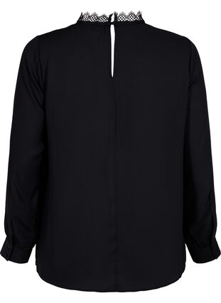 Langärmelige Bluse mit Spitze, Black, Packshot image number 1