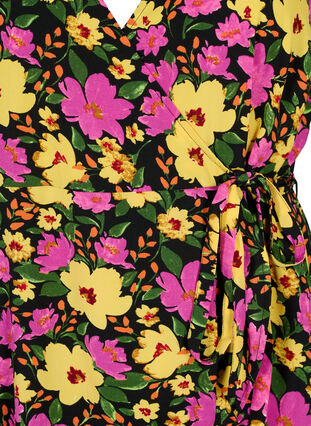 Bedrucktes Wickelkleid mit kurzen Ärmeln, Yellow Pink Flower, Packshot image number 2