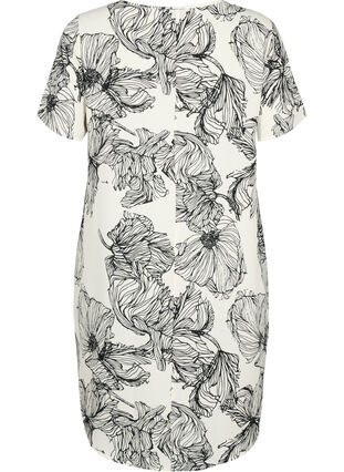 Bedrucktes Kleid mit kurzen Ärmeln, White Line Flower, Packshot image number 1