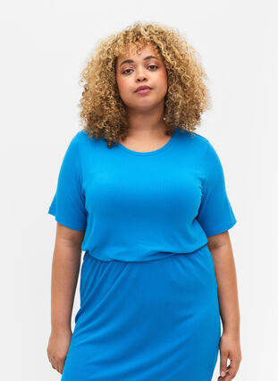 T-Shirt aus Viskose mit Rippstruktur, Ibiza Blue, Model image number 0