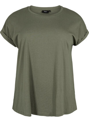 Kurzärmeliges T-Shirt aus einer Baumwollmischung, Dusty Olive, Packshot image number 0