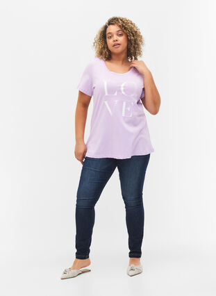 Kurzärmeliges Baumwoll-T-Shirt mit Aufdruck, Lavendula LOVE, Model image number 2